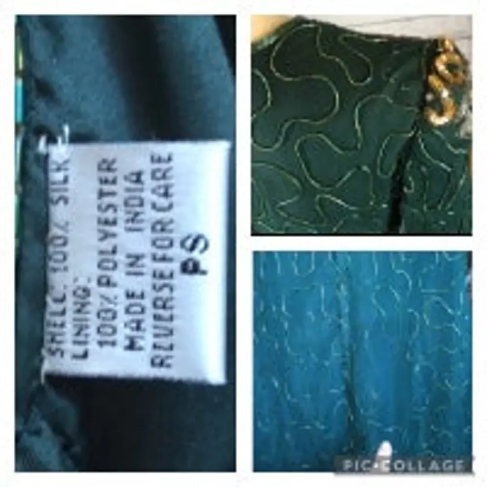 1990s Emerald Green Beaded Sequin Silk Dress Petite S